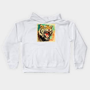 Colorful Tiger Cartoon Vintage Bengals Tiger Drawing Comics Fearless Tiger Kids Hoodie